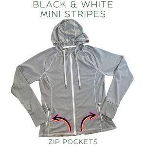 Kyodan XL Black and White Athletic Jacket with Extra Thin Stripes - Hooded